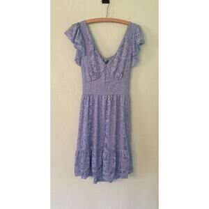 MEROKEETY Womens Blue Large Floral Lace Short Sleeve Dress White color Tie Back